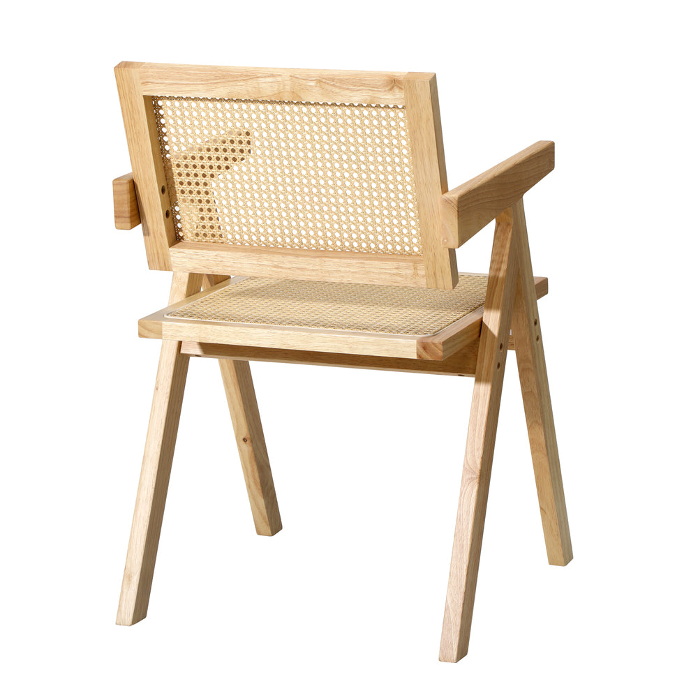 Oikiture 2x Dining Chairs Rattan Wooden Natural