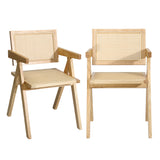 Oikiture 4x Wooden Dining Chairs Rattan Natural - 45-Degree Angle
