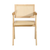 Oikiture 4x Wooden Dining Chairs Rattan Natural - Rear View