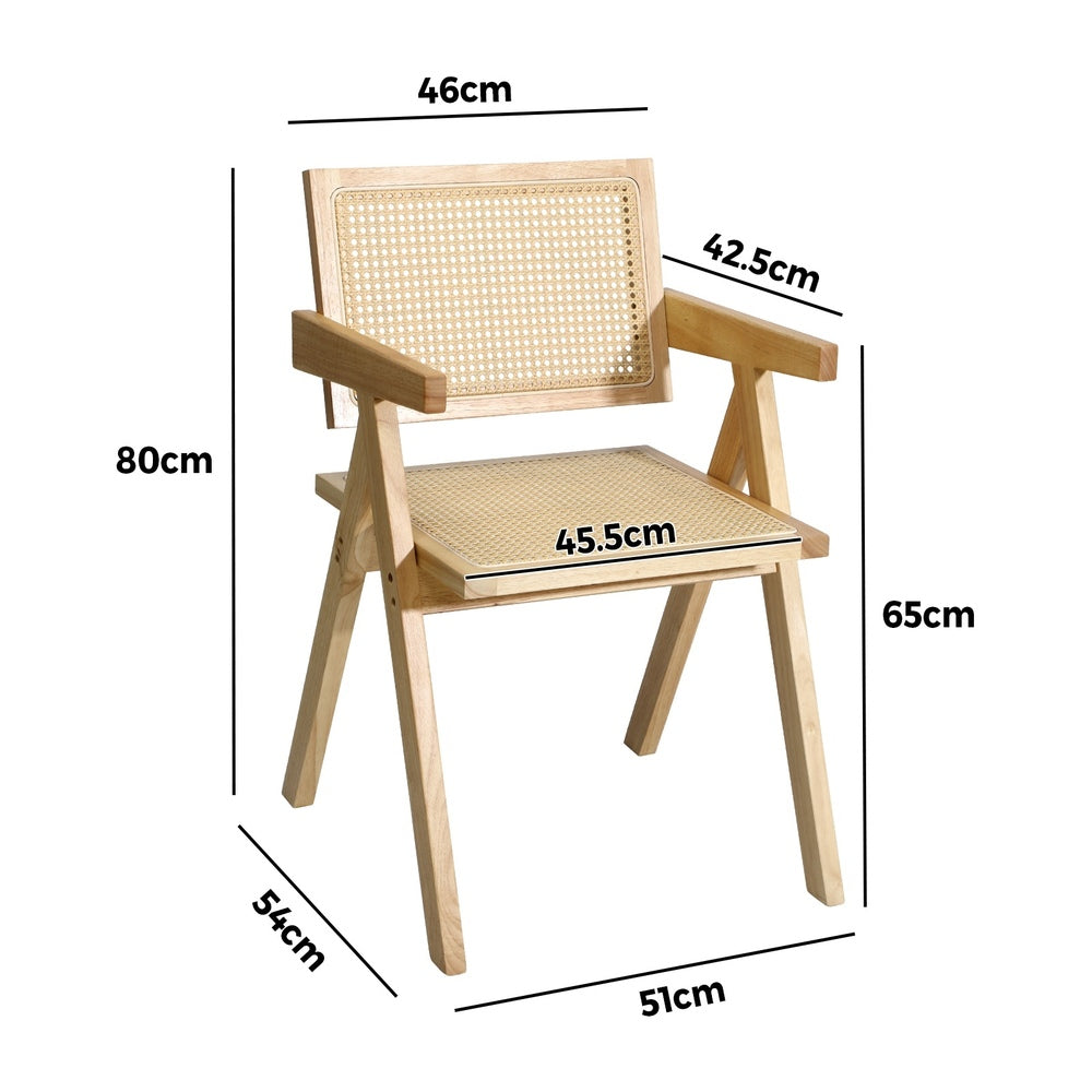 Oikiture 4x Wooden Dining Chairs Rattan Natural