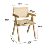 Oikiture 4x Wooden Dining Chairs Rattan Natural - Close-Up Angle