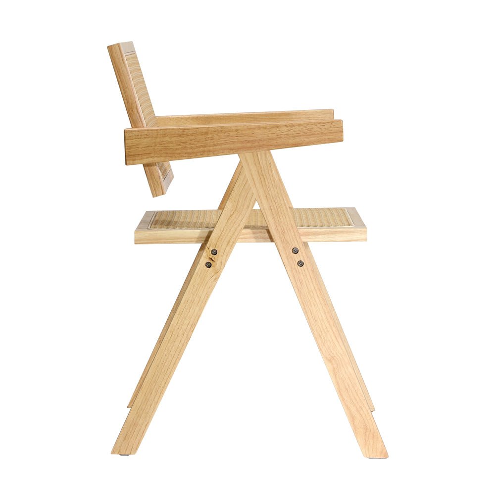 Oikiture 4x Wooden Dining Chairs Rattan Natural