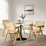 Oikiture 4x Wooden Dining Chairs Rattan Natural - Side View