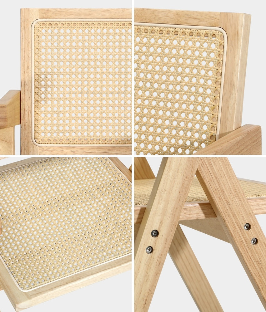 Oikiture 4x Wooden Dining Chairs Rattan Natural