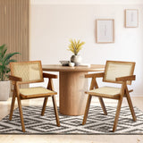 Oikiture 2x Dining Chairs Rattan Chair Wooden Walnut - Front View