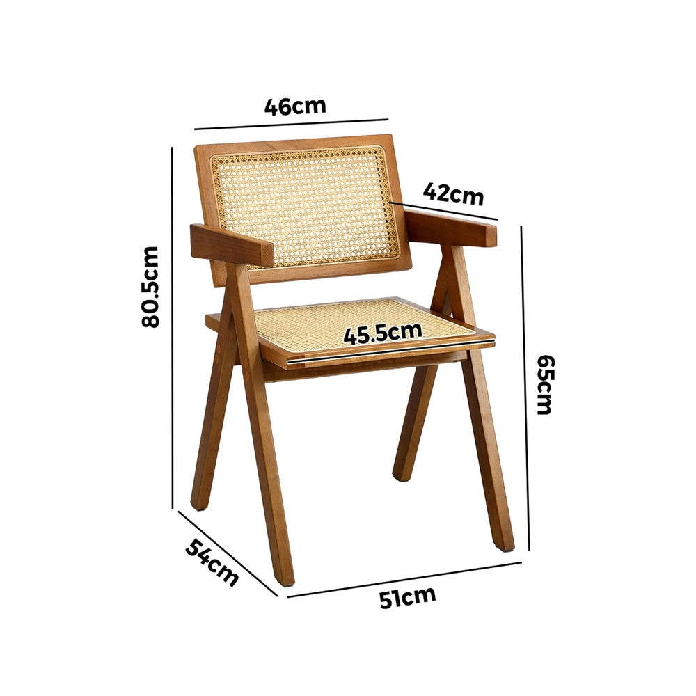 Oikiture 2x Dining Chairs Rattan Chair Wooden Walnut