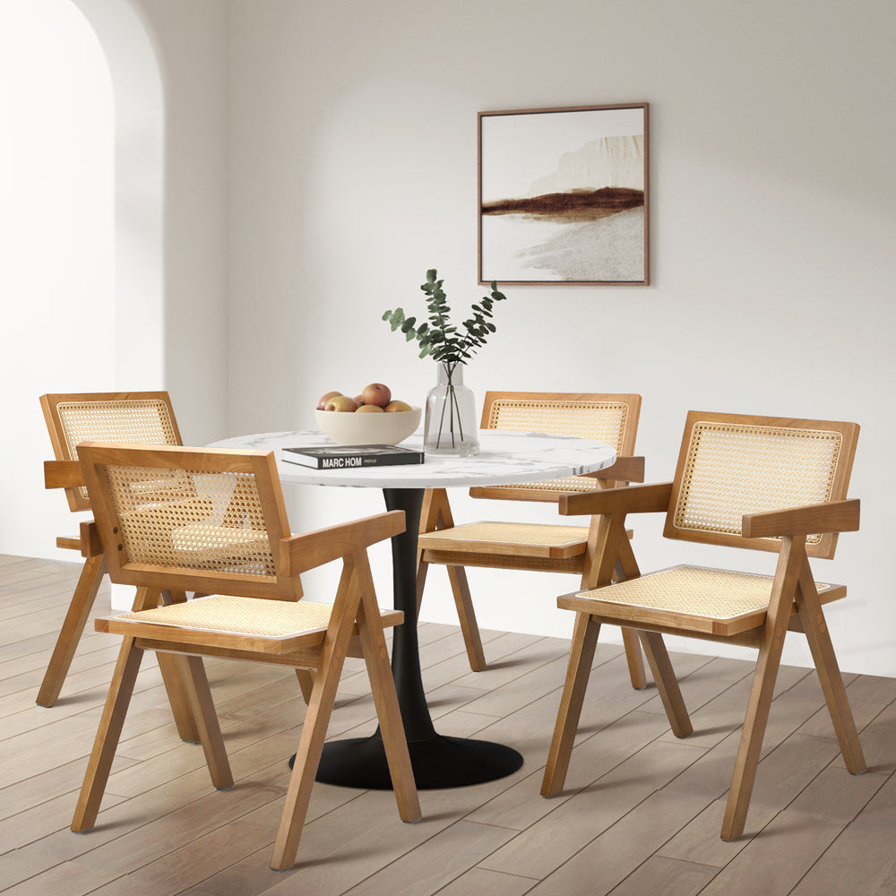 Oikiture 2x Dining Chairs Rattan Chair Wooden Walnut