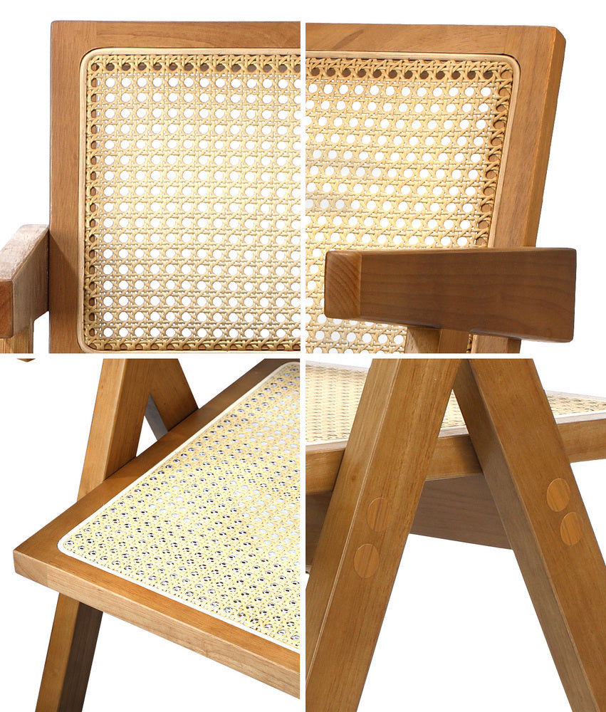 Oikiture 2x Dining Chairs Rattan Chair Wooden Walnut