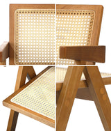 Oikiture 2x Dining Chairs Rattan Chair Wooden Walnut - Close-Up Angle