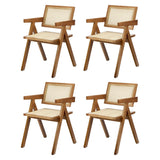 Oikiture 4x Dining Chairs Rattan Chair Wooden Walnut - Rear View