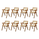 Oikiture 8x Dining Chairs Rattan Chair Wooden Walnut