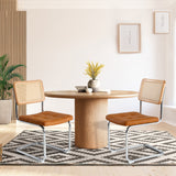 Oikiture 2x Rattan Dining Chair Steel Frame Leather Seat Brown - Front View