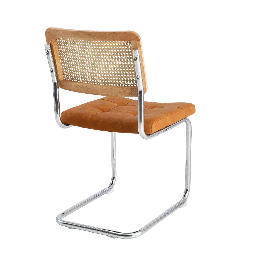 Oikiture 2x Rattan Dining Chair Steel Frame Leather Seat Brown