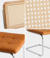 Oikiture 2x Rattan Dining Chair Steel Frame Leather Seat Brown