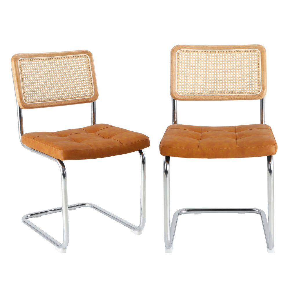 Oikiture 4x Rattan Dining Chair Cesca Replica PU Leather Brown