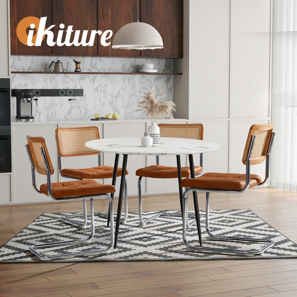 Oikiture 4x Rattan Dining Chair Cesca Replica PU Leather Brown