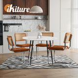 Oikiture 4x Rattan Dining Chair Cesca Replica PU Leather Brown