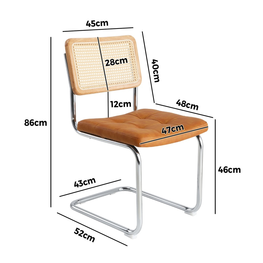 Oikiture 6x Rattan Dining Chair Cesca Replica PU Leather Brown