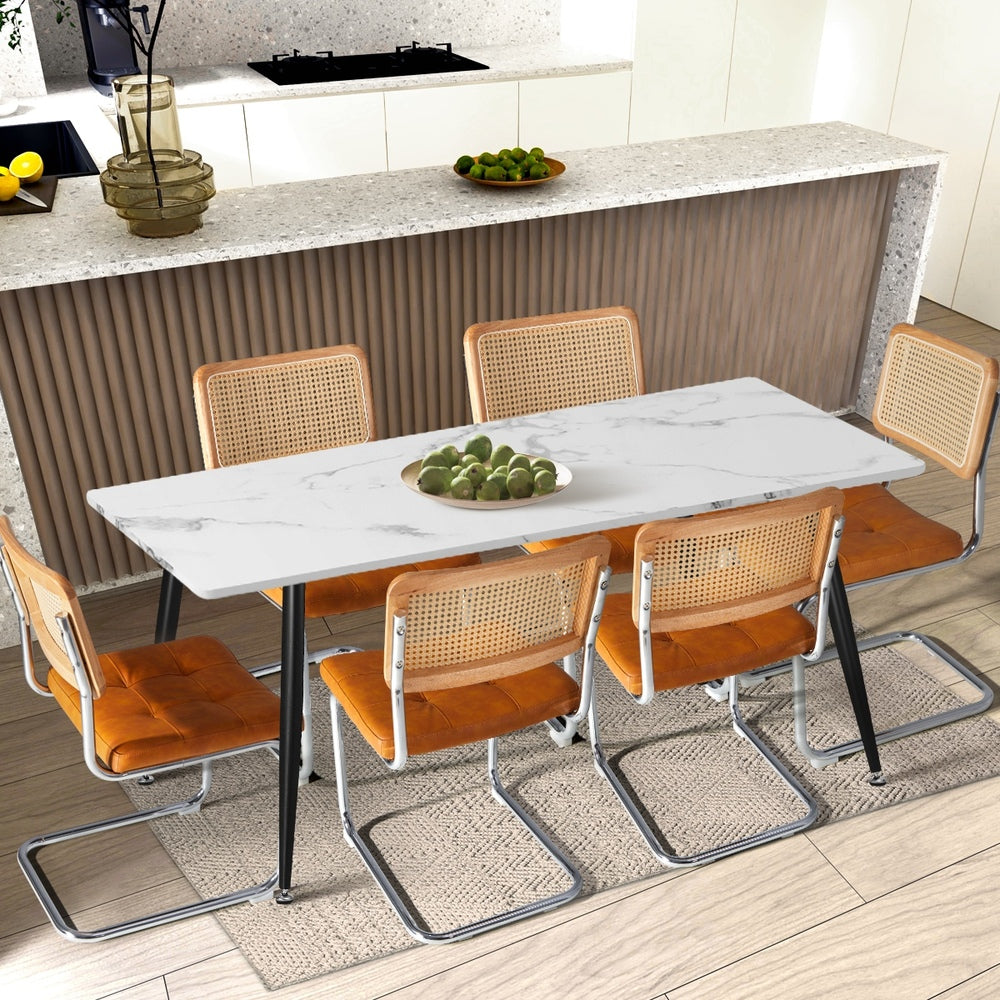 Oikiture 6x Rattan Dining Chair Cesca Replica PU Leather Brown