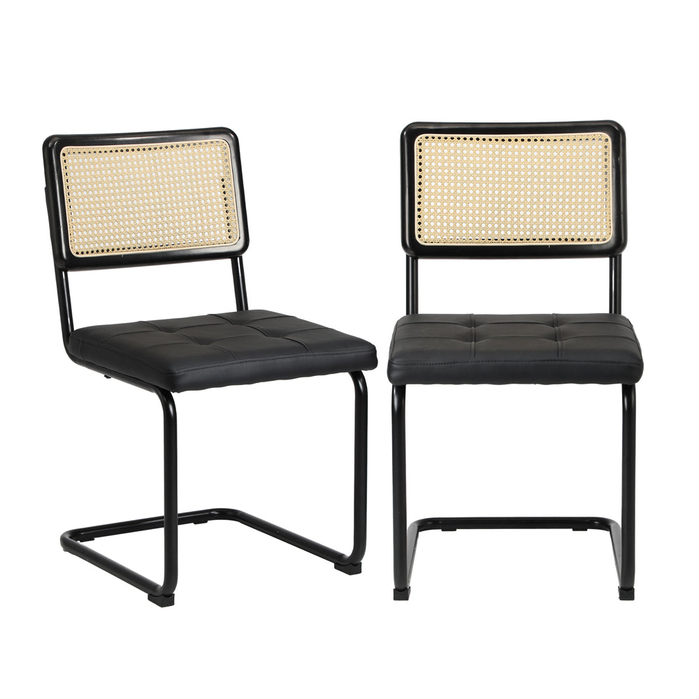 Oikiture 4x Rattan Dining Chair Cesca Replica Cantilever PU Leather
