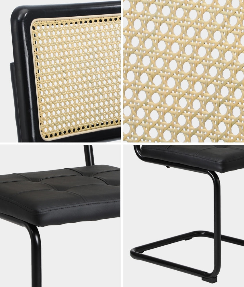 Oikiture 4x Rattan Dining Chair Cesca Replica Cantilever PU Leather