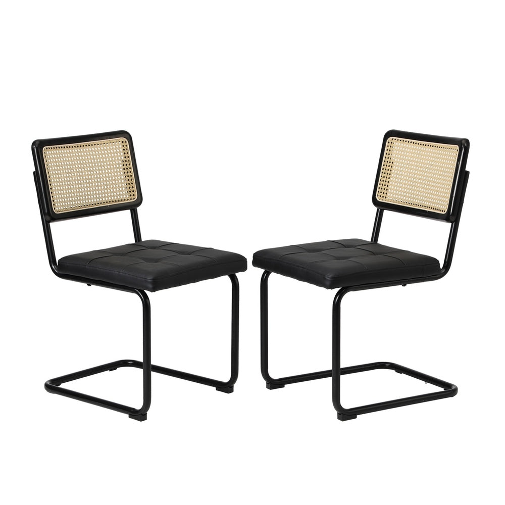 Oikiture 6x Rattan Dining Chair Cesca Replica Cantilever PU Leather