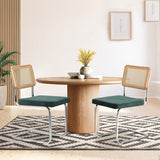 Oikiture 2x Rattan Dining Chair Cesca Replica Cantilever Velvet - Low Angle