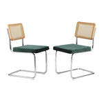 Oikiture 2x Rattan Dining Chair Cesca Replica Cantilever Velvet