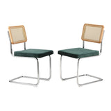 Oikiture 2x Rattan Dining Chair Cesca Replica Cantilever Velvet