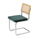 Oikiture 4x Rattan Dining Chair Cesca Replica Cantilever Velvet - Close-Up Angle