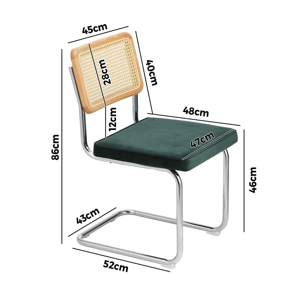 Oikiture 4x Rattan Dining Chair Cesca Replica Cantilever Velvet
