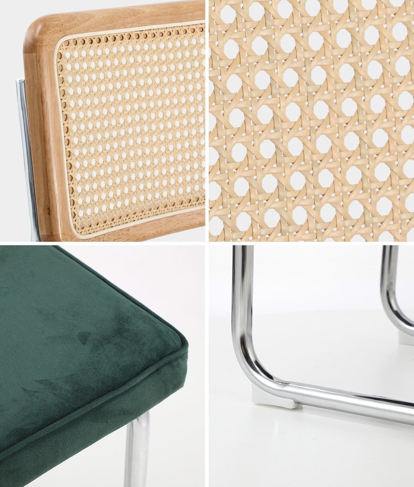 Oikiture 4x Rattan Dining Chair Cesca Replica Cantilever Velvet