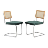 Oikiture 6x Rattan Dining Chair Cesca Replica Cantilever Velvet - Front View