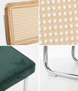 Oikiture 6x Rattan Dining Chair Cesca Replica Cantilever Velvet - Close-Up Angle