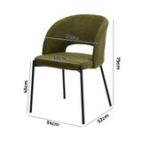 Oikiture 2x Armchair Dining Chair Sherpa Green&Black - Close-Up Angle
