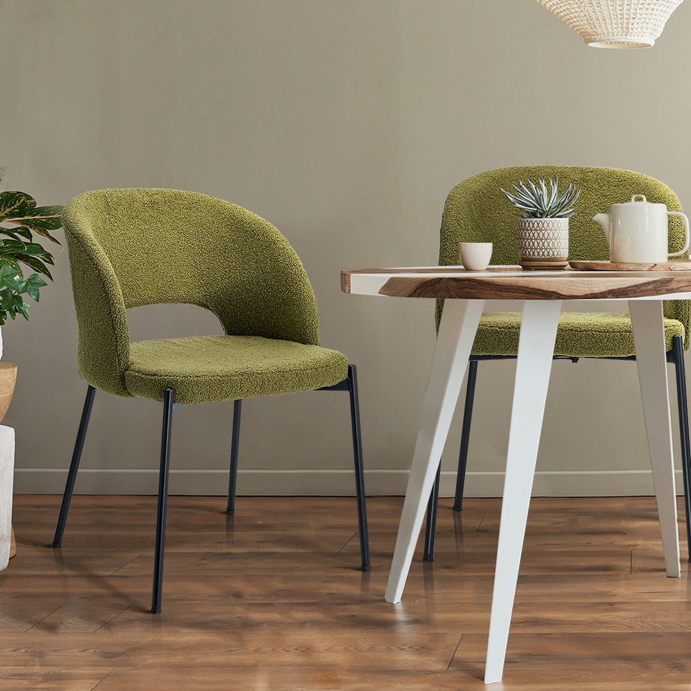 Oikiture 2x Armchair Dining Chair Sherpa Green&Black