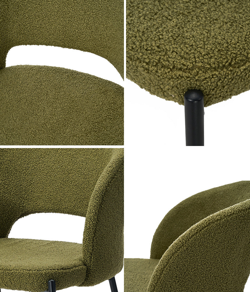 Oikiture 2x Armchair Dining Chair Sherpa Green&Black