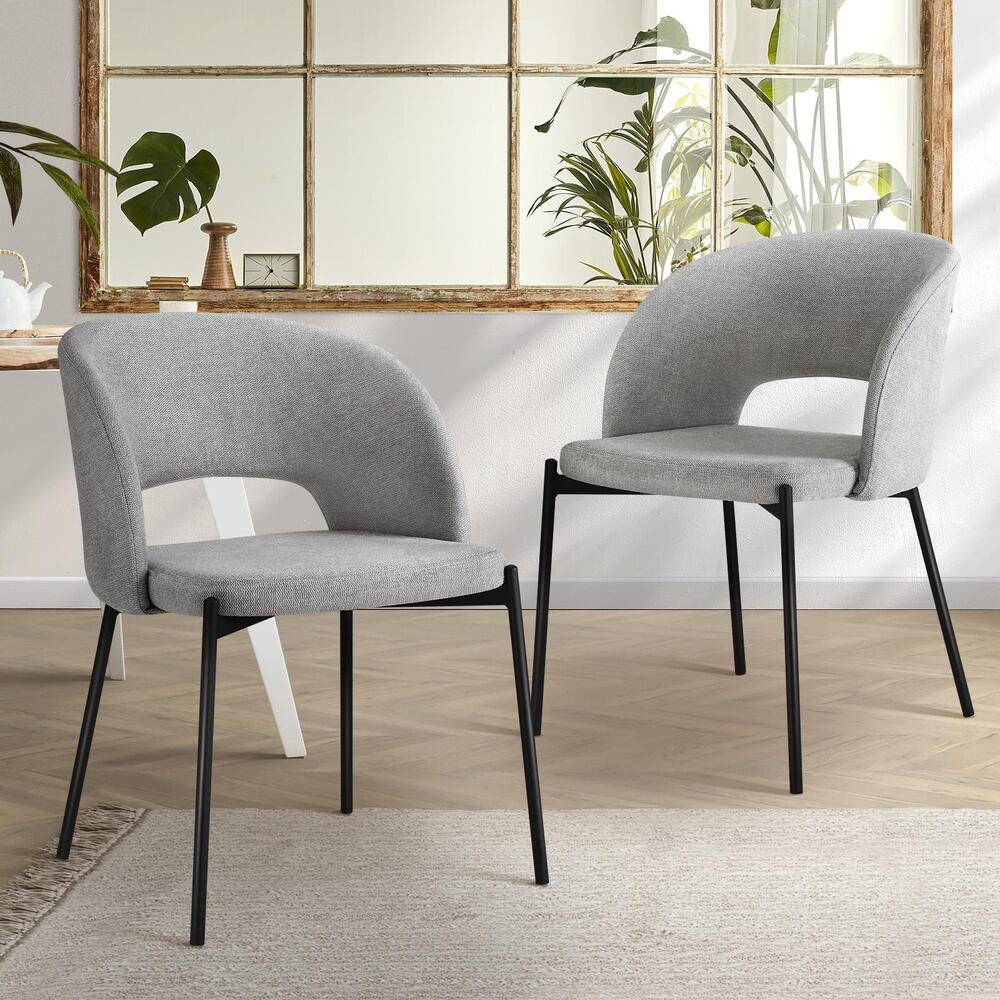 Oikiture Dining Chair Set of 2 Linen Grey and Black