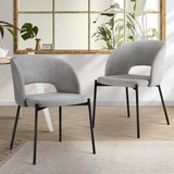 Oikiture Dining Chair Set of 2 Linen Grey and Black - Front View