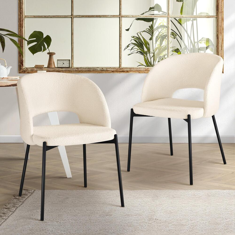 Oikiture Dining Chair Set of 2 Sherpa White and Black