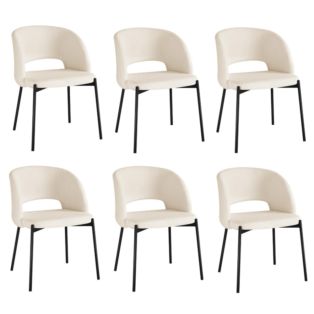 Oikiture 6x Armchair Dining Chair Sherpa White&Black