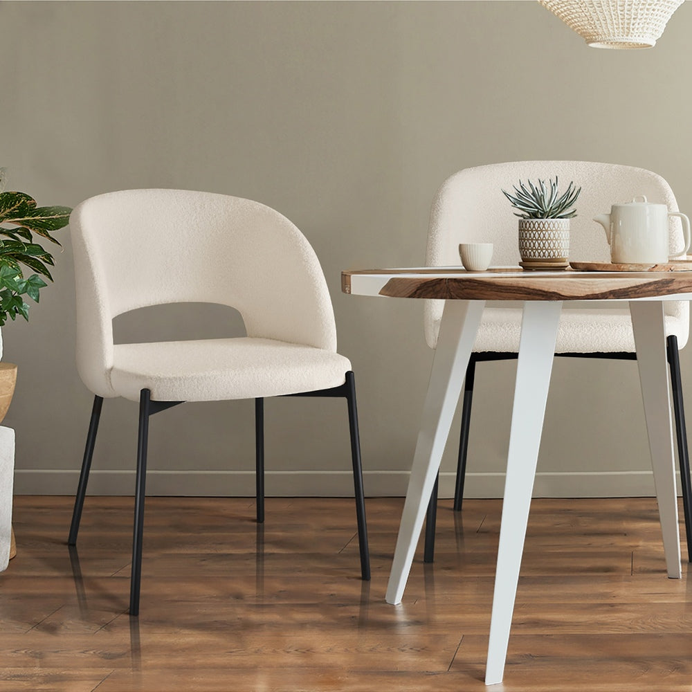 Oikiture 6x Armchair Dining Chair Sherpa White&Black