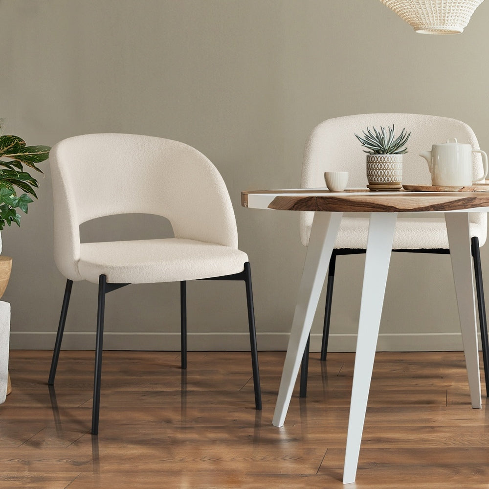 Oikiture 6x Armchair Dining Chair Sherpa White&Black