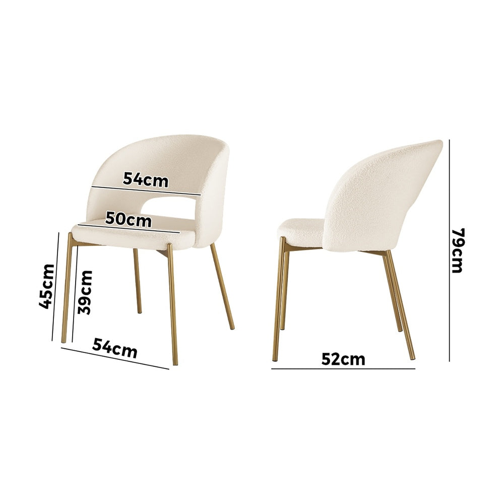 Oikiture 4x Armchair Dining Chair Sherpa White&Gold