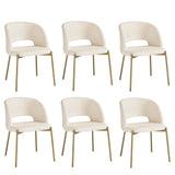 Oikiture 6x Armchair Dining Chair Sherpa White&Gold