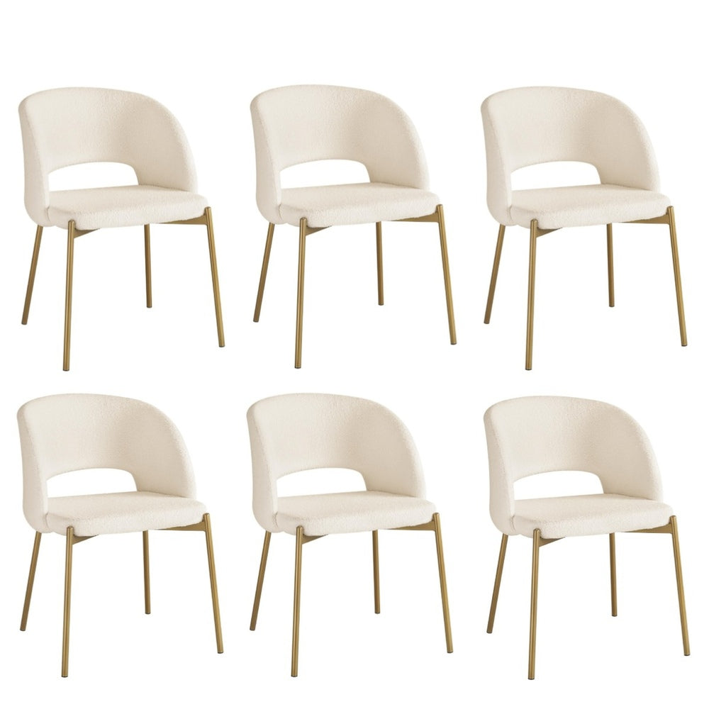 Oikiture 6x Armchair Dining Chair Sherpa White&Gold