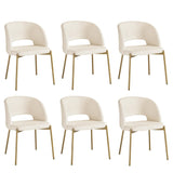 Oikiture 6x Armchair Dining Chair Sherpa White&Gold - Front View