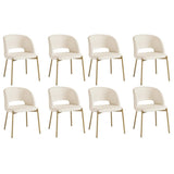 Oikiture 8x Dining Chair Tub Armchairs Sherpa White&Gold