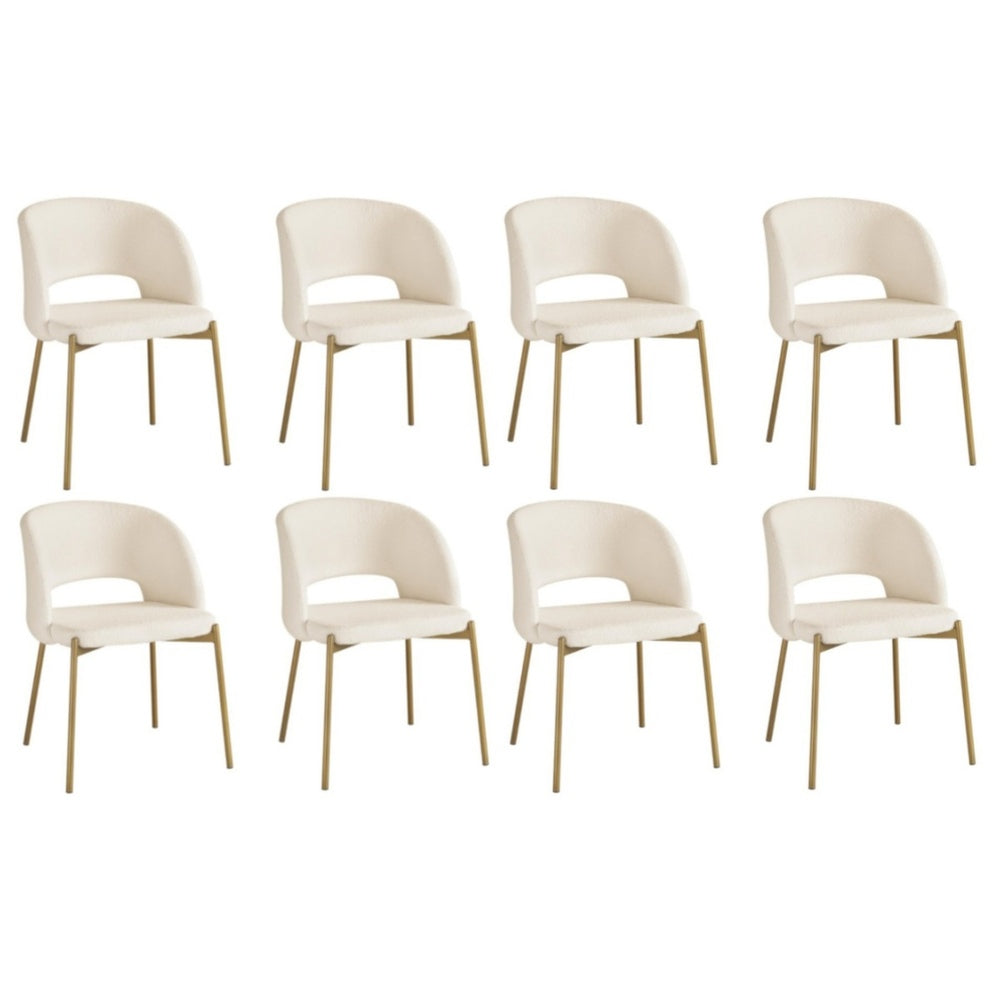 Oikiture 8x Dining Chair Tub Armchairs Sherpa White&Gold