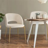 Oikiture 8x Dining Chair Tub Armchairs Sherpa White&Gold - Front View